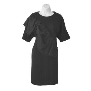 A5 Auth COS Black Cotton Short Sleeve Ruffle Bow Detail Mini Dress Size L